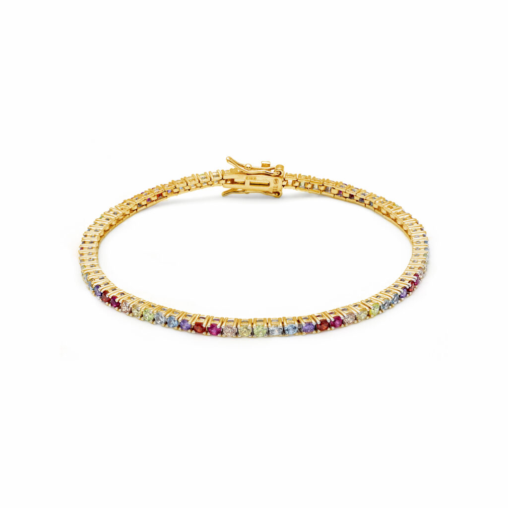 Bracciale Tennis giallo multicolor con brillanti, un design vivace e luminoso che aggiunge un tocco di colore al tuo look.