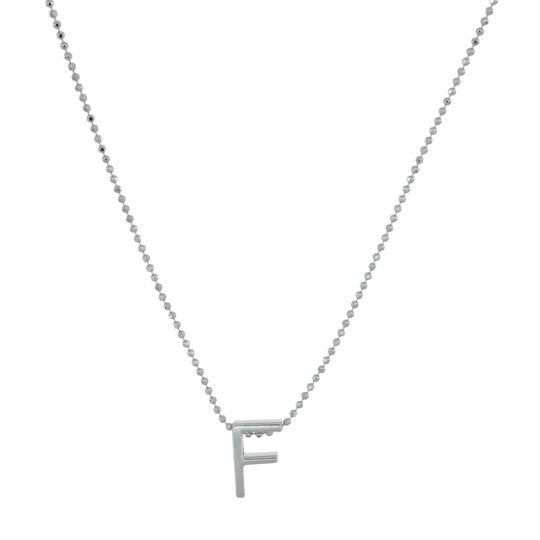 Collana con Lettera F in Argento 925 su catena a sfere, un accessorio raffinato e personalizzato.