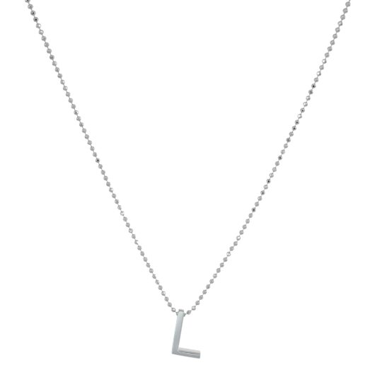 Collana con Lettera L in Argento 925 su catena a sfere, un accessorio raffinato e personalizzato.