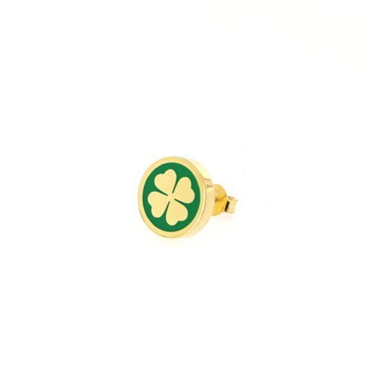Orecchino Singolo Round Quadrifoglio Verde