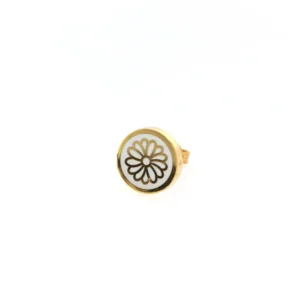 Orecchino singolo in argento 925, smalto bianco, design floreale.